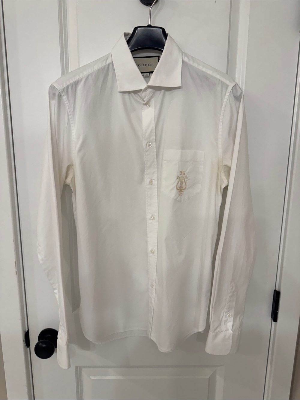 Gucci White Long-Sleeve Dress Shirt with Subtle Chest Motif